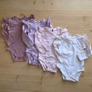 Ruffled Long Sleeve Baby Bodysuit Set - Pink, Purple, White Honest Co 6-9M